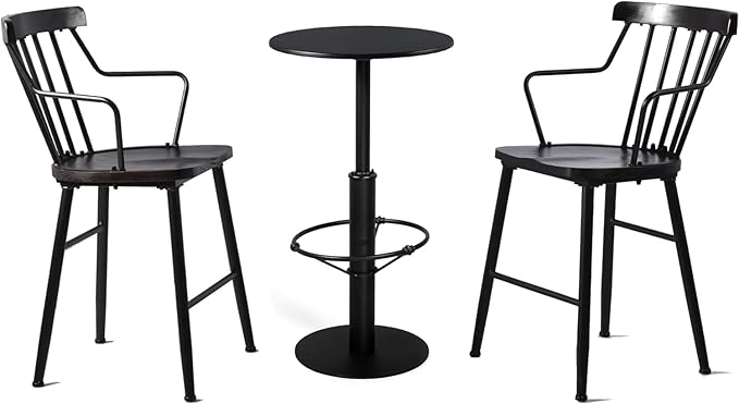 Diwhy Industrial Pub Table 23.6" Iron Round Desktop 37.4" Height Cast Iron Bar - Image 5