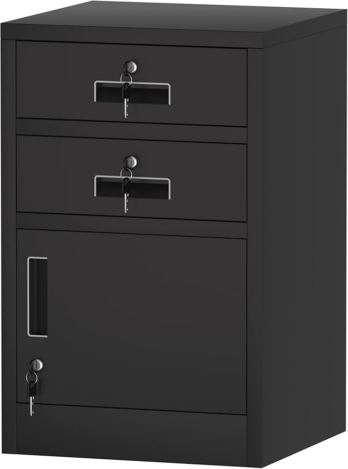 Metal Storage Cabinet with Locking Door and 2 Lockable Drawers by JINGUR