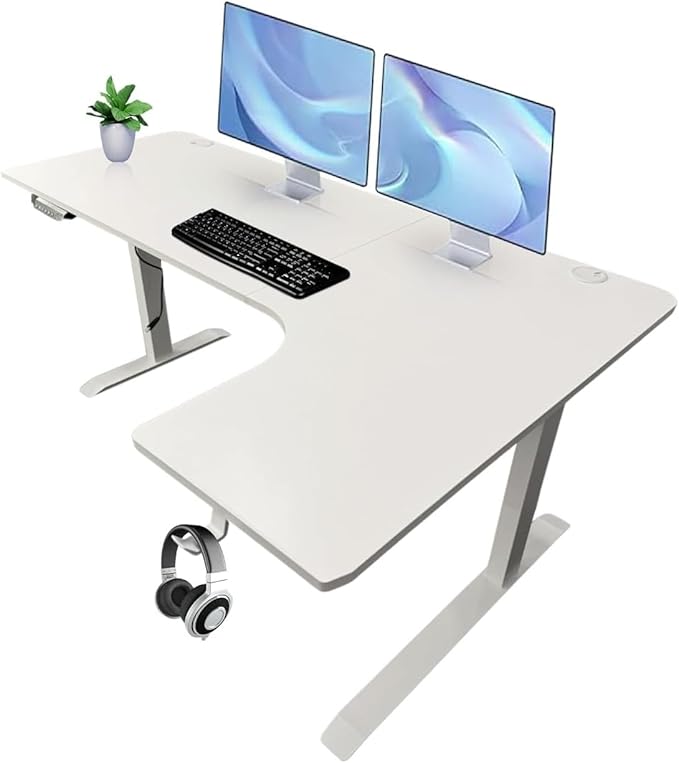 63 x 24 Inch Electric Standing Desk L Shaped Corner Height Adjustable Ergonomic by ThriveHive