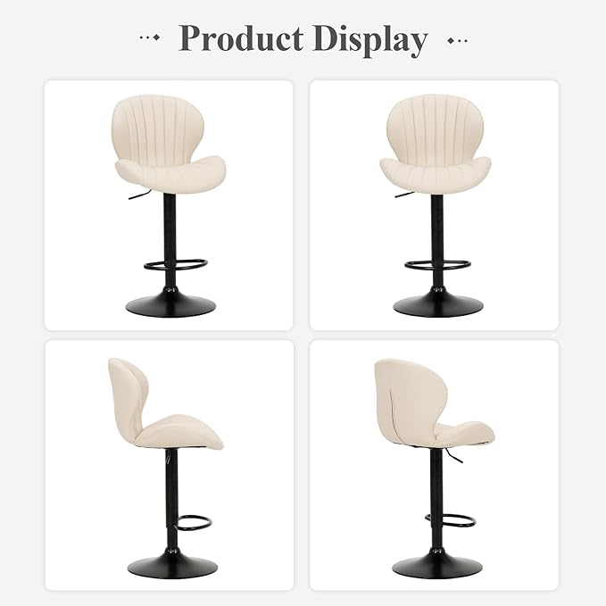 COLAMY Bar Stools Set of 2, Modern Swivel Bar Chairs, Adjustable Faux Leather - Image 7