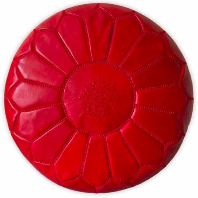 Stuffed Round Design Moroccan Leather Pouf Ottoman, Pre-Filled, 100% Genuine - Image 3