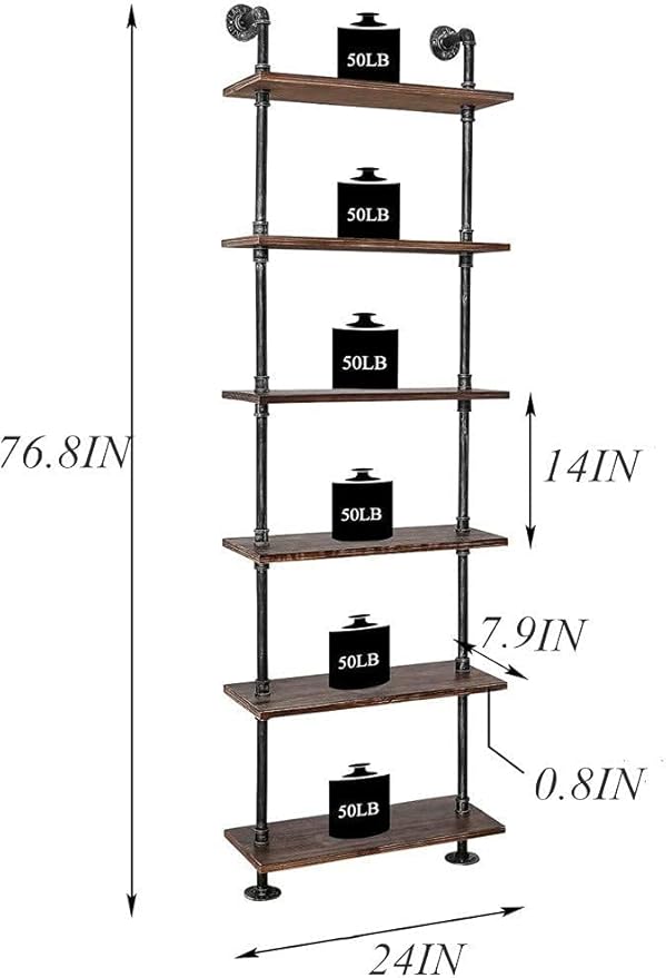 Industrial Pipe Bookshelves Rustic Wall Ladder Bookshelf Display Storage Stand - Image 2