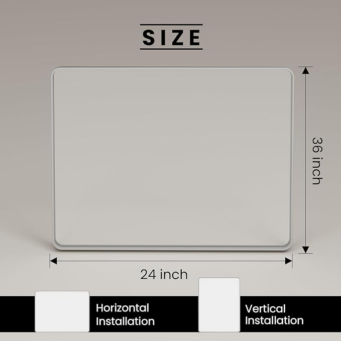 24x36 Inch Brushed Nickel Bathroom Mirror, Brushed Silver Metal Frame Mirror - Image 6