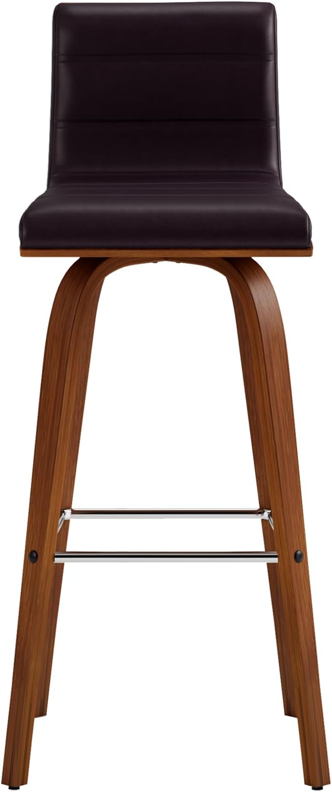 Armen Living Vienna 30" Bar Height Swivel Brown Faux Leather and Walnut Wood - Image 6
