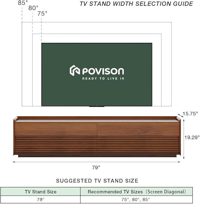 POVISON Fully-Assembled Mid Century Modern TV Stand, 78.74" Wood Media Console - Image 7