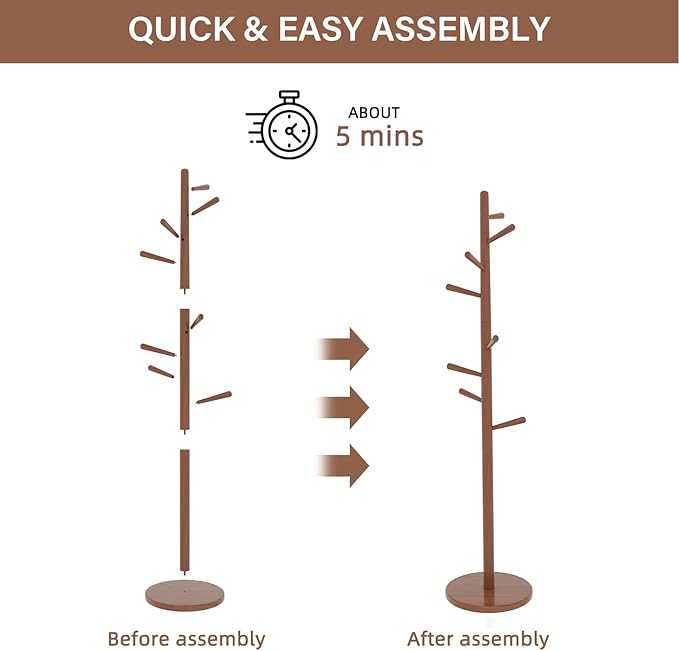 CozyDH Coat Rack Freestanding Solid Wood Coat Rack Stand, Coat Tree Freestanding - Image 8