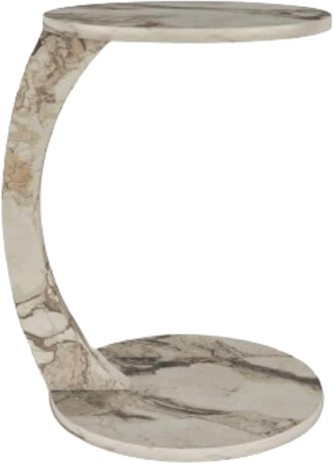 C Shaped End Table for Couch Small Places, Faux Marble White Space Saver Round - Image 9