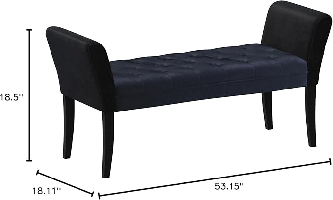 Armen Living Chatham Bench in Black Velvet and Black Wood Finish - Image 3