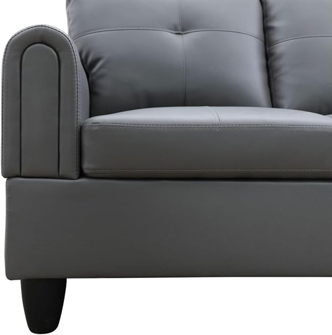 Dark Grey L-Shaped 3-Piece Faux Leather Sofa - Image 6