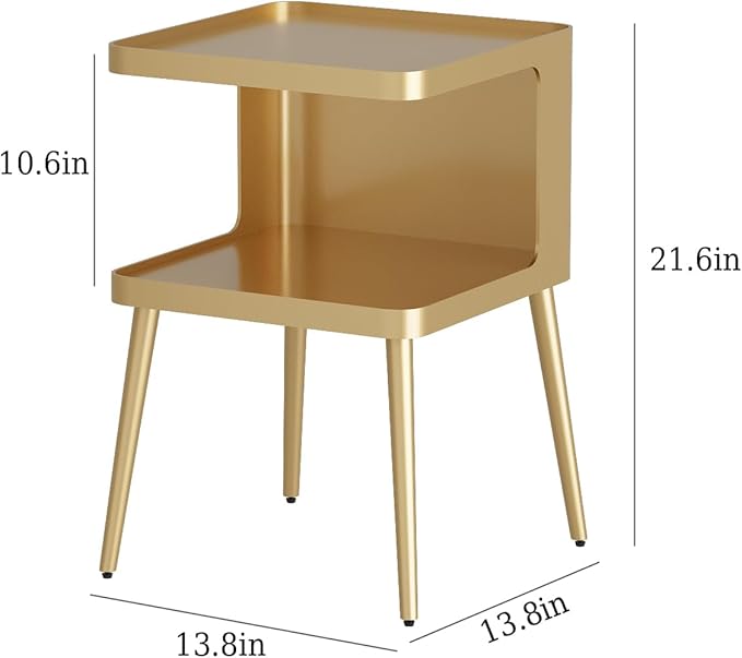 Gold Nightstand with Storage, 2 Tier Small End Tables Bedroom, Modern Side - Image 2