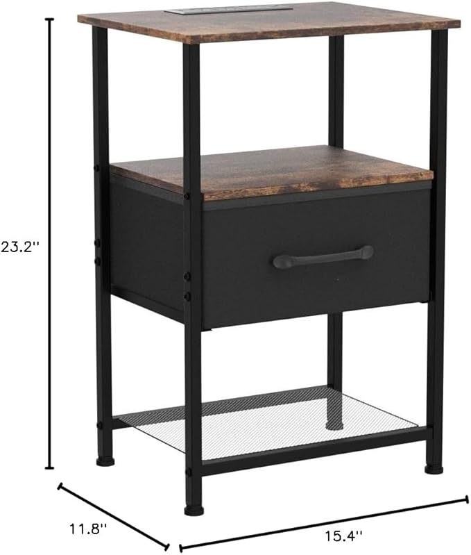 Nightstands Set of 2 with Charging Station and Drawer, End Table Bedside Table - Image 3