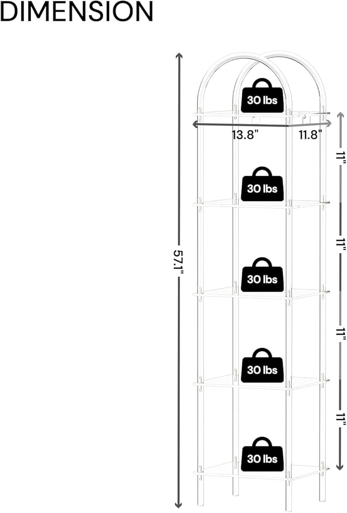 5-Tier Acrylic Arched Bookcase, 13.8''W x 11.8''D x 57.1''H, Open Display Book - Image 3