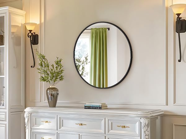 24 Inch Black Round Wall Mirror, Circle Bathroom Mirror - Image 5