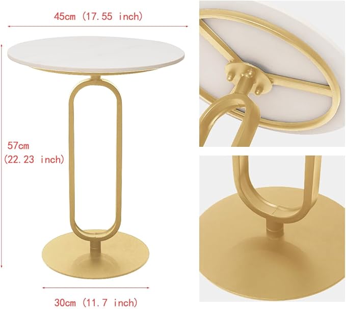 Side Table with Marble Top Metal Pub Bar Round Table Modern Sofa Side End Table - Image 3