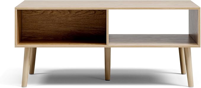 Coffee Table with Storage, Boho Dining Table with Fluted Drawer and Solid Wood - Image 5