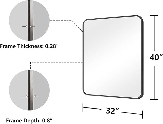 Koonmi Bathroom Mirror, 32X40 Inch Black Metal Framed Mirror - Image 7
