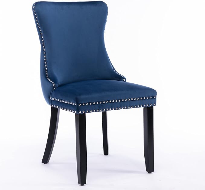 PacknWood Acosure Set of 2 Velvet Upholstered Wing-Back Dining Chair - Image 5
