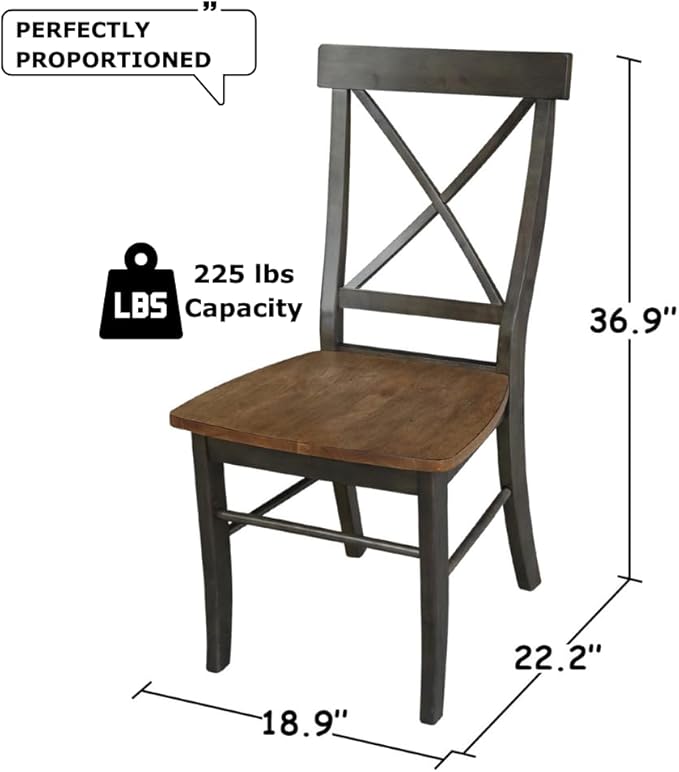 Set of Two X-Back Dining Chairs, Hickory/Washed Coal - Image 2