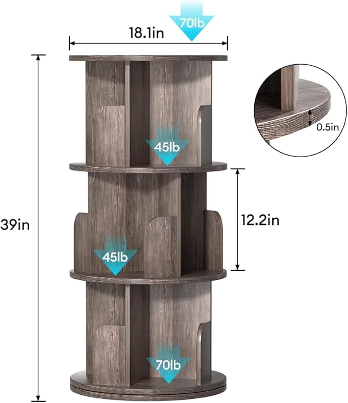 Nidouillet Rotating Bookshelf, Revolving Bookcase 360 Display Round Bookshelf - Image 3
