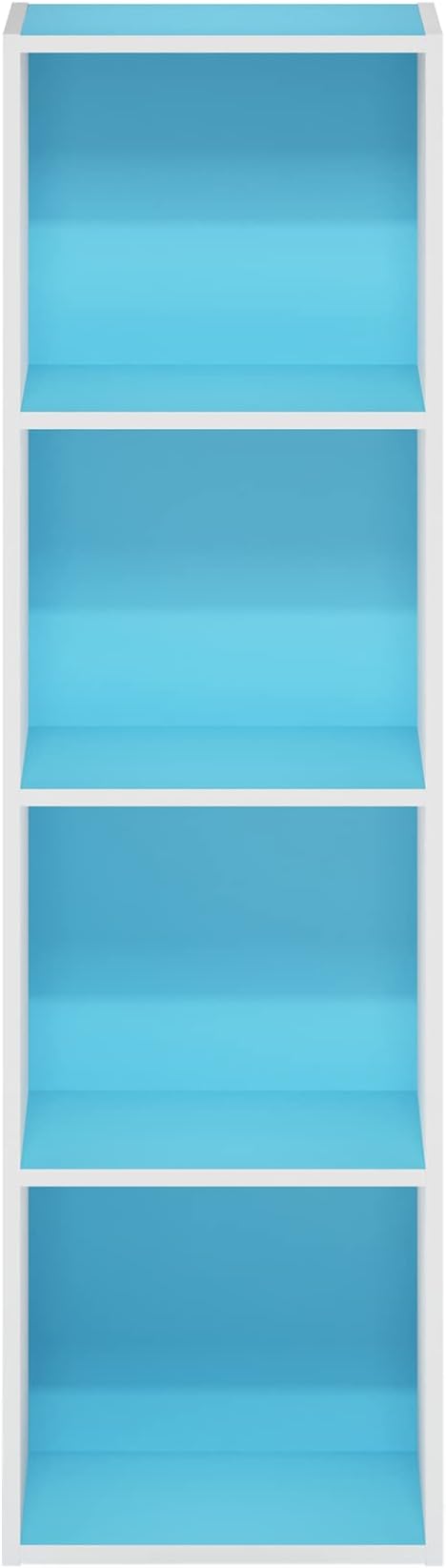 Furinno Luder Bookcase / Book / Storage, 4-Tier Cube, Light Blue/White - Image 6