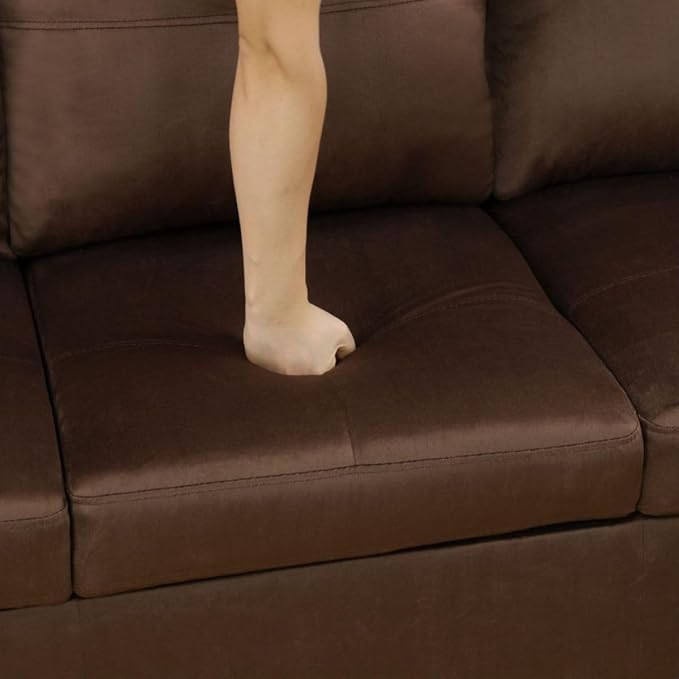 Chocolate L-Shaped 3-Piece Flannel Sofa - Image 4