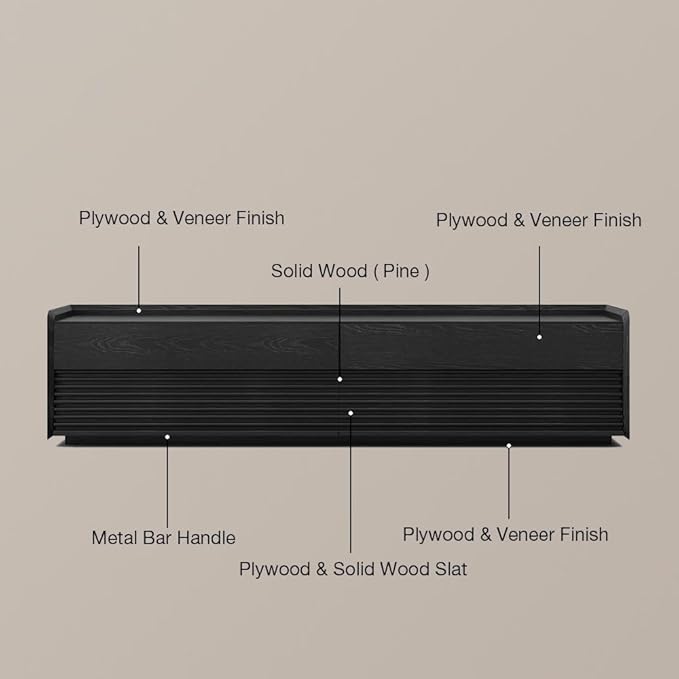 POVISON Fully-Assembled Mid Century Modern TV Stand, 94.49" Wood Media Console - Image 7