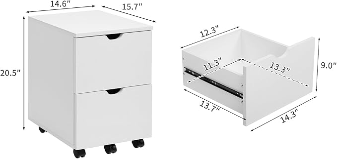 HollyHOME Under Desk Cabinet, Deep 2-Drawer Mobile Wood Cabinet, Storage Drawer - Image 3