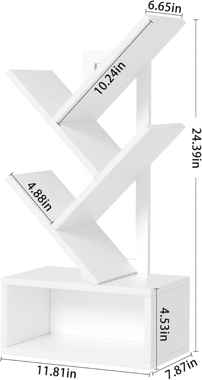 Small Tree Book Shelf, 5 Tier Black Tree Bookshelf, Modern Desk Display Storage - Image 3