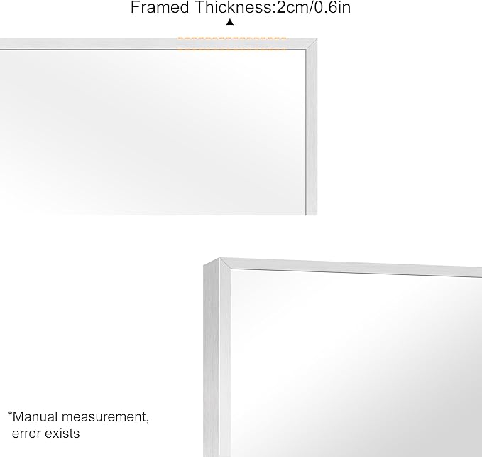 30x40In Silver Bathroom Mirror for Wall, Brushed Nickel Rectangle Mirrors - Image 7
