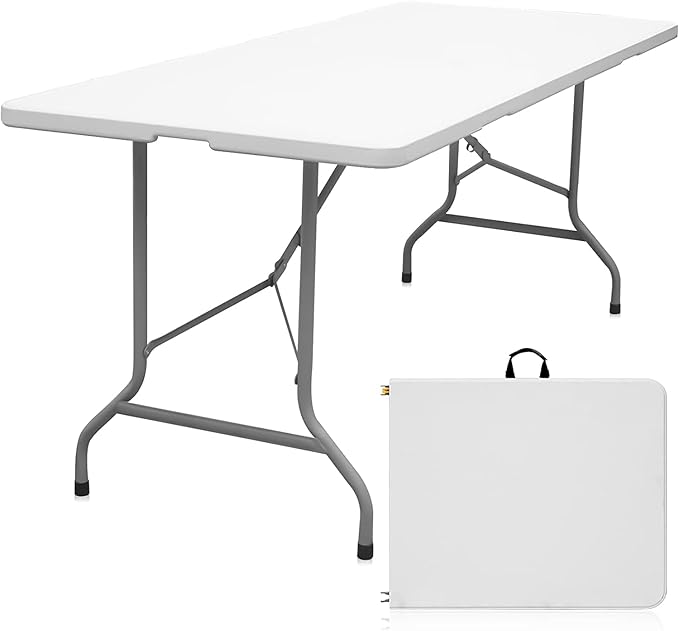 Folding Table 6ft Portable Heavy Duty Plastic Fold-in-Half Utility Foldable by Home