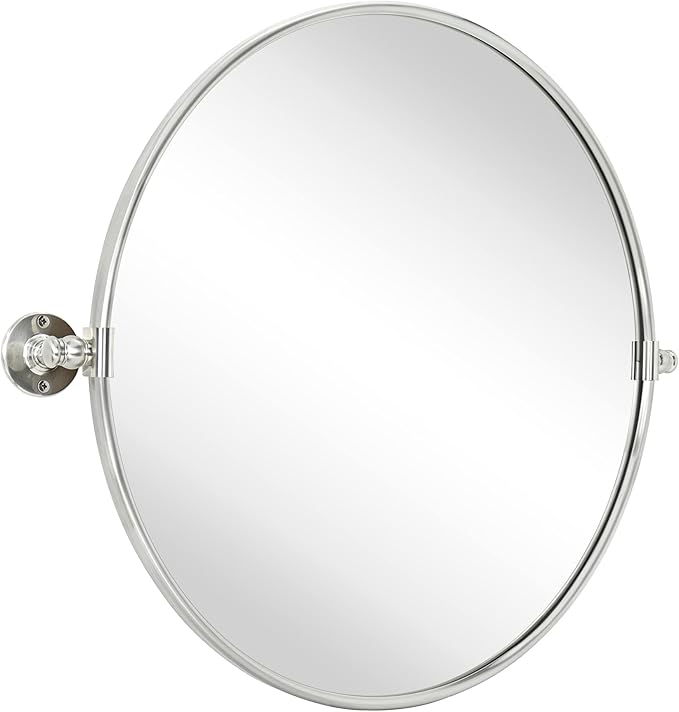 TEHOME Round Pivot Bathroom Mirror Brushed Nickel Circle Metal Framed Tilting - Image 2
