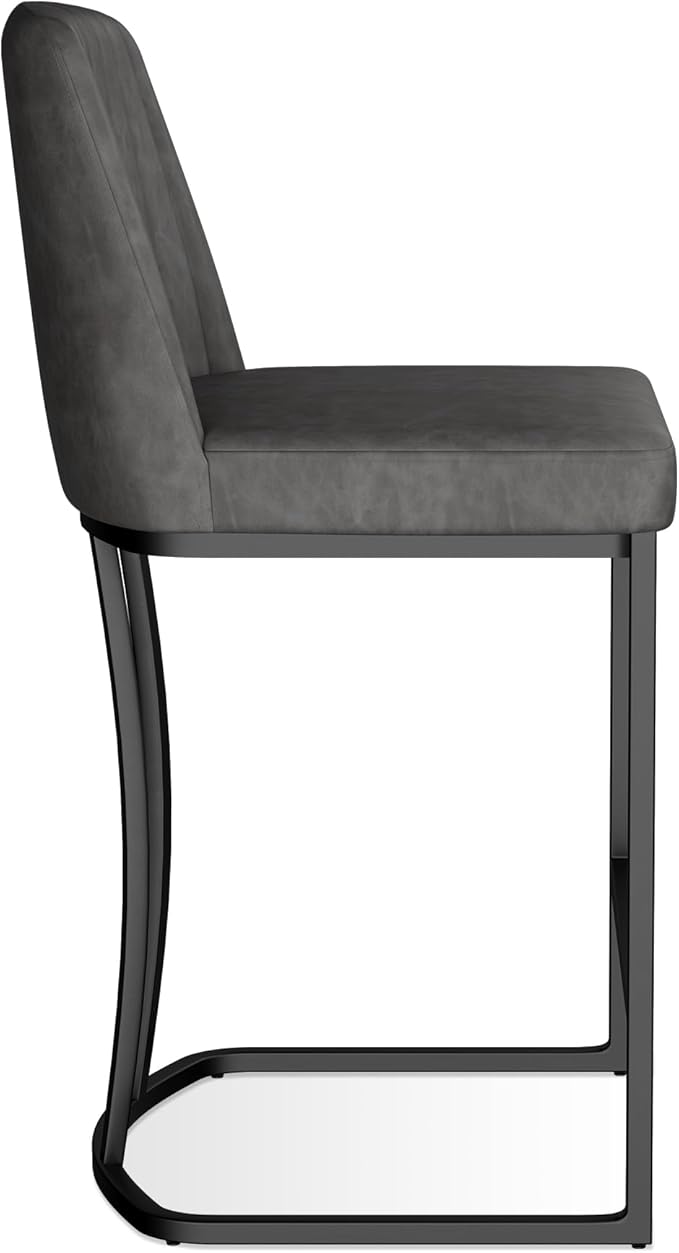 Counter Height Bar Stools Set of 4, Upholstered Leather Barrel Barstools - Image 3