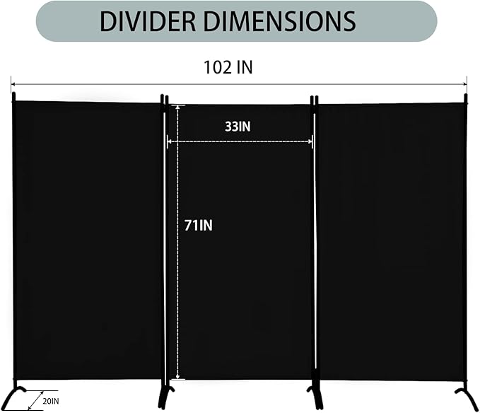 Room Divider 3-Panel Privacy Screen, Portable Screen Steel Frame - Image 2