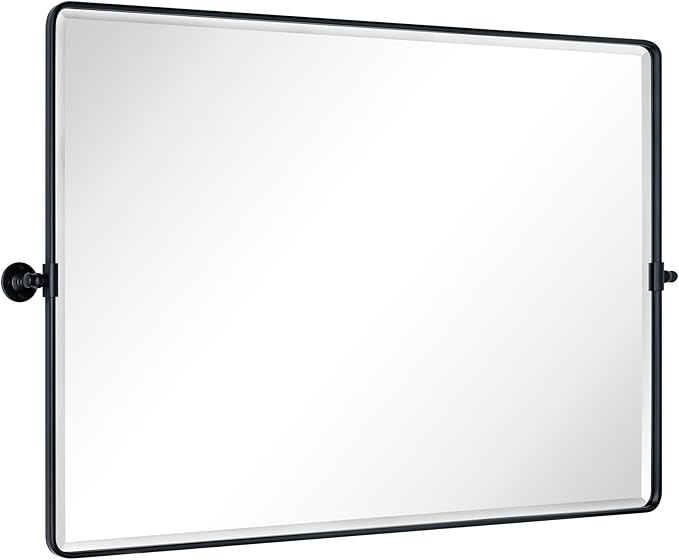 TEHOME 48x36'' Matt Black Horizontal Pivoting Bathroom Vanity Mirror Large - Image 2