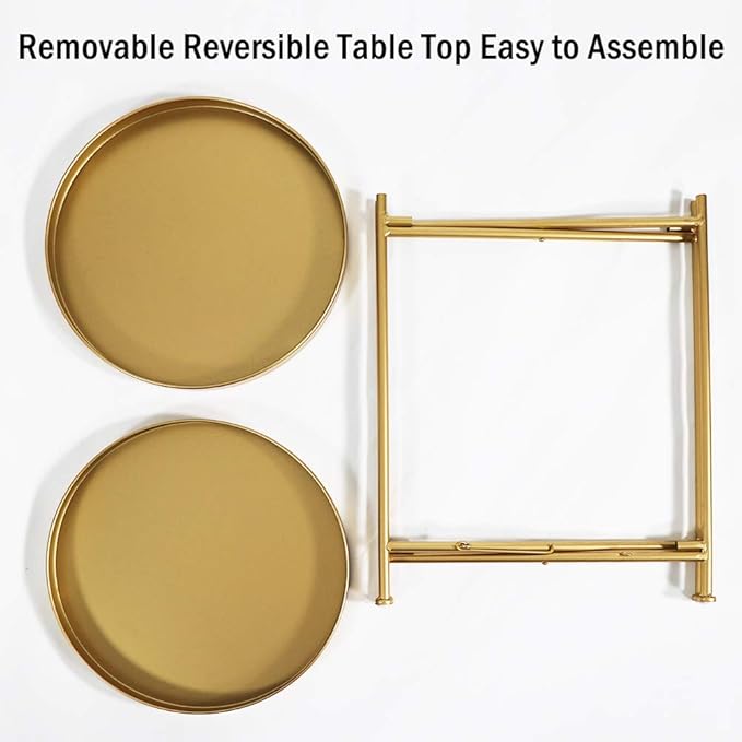 Tiita 2 Pack Round End Table Mental Side Table Nightstand/Small Wood Tables - Image 6