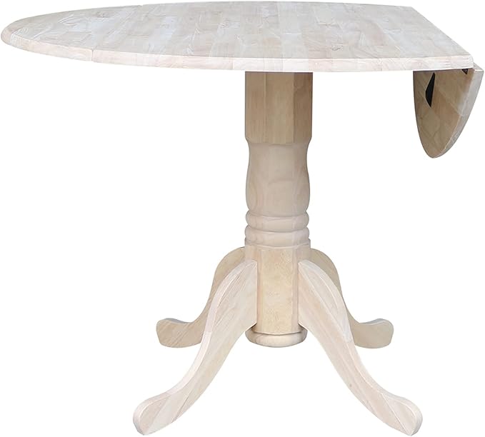 IC International Concepts, Round Dual Drop Leaf Pedestal Dining Table, Solid - Image 5