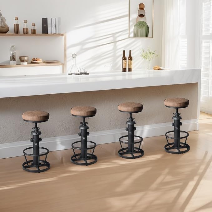 Industrial Bar Stools-Swivel Pu Seat-Vintage Kitchen Island Stool-Counter Bar - Image 2
