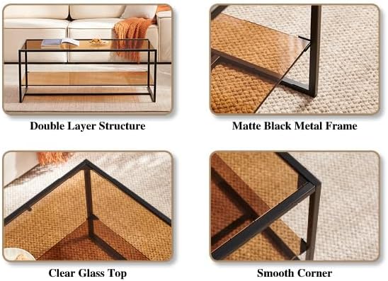 Shrine Brown Glass Coffee Table, Modern Design, Dual-Layer Coffee Table - Image 8
