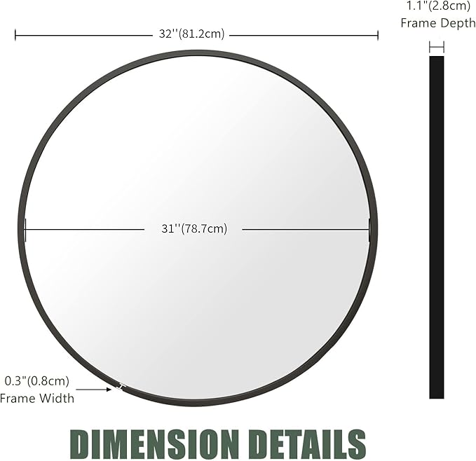 BEAUTYPEAK 32 Inch Round Mirror, Metal Frame Circle Mirror, Wall Mounted - Image 6