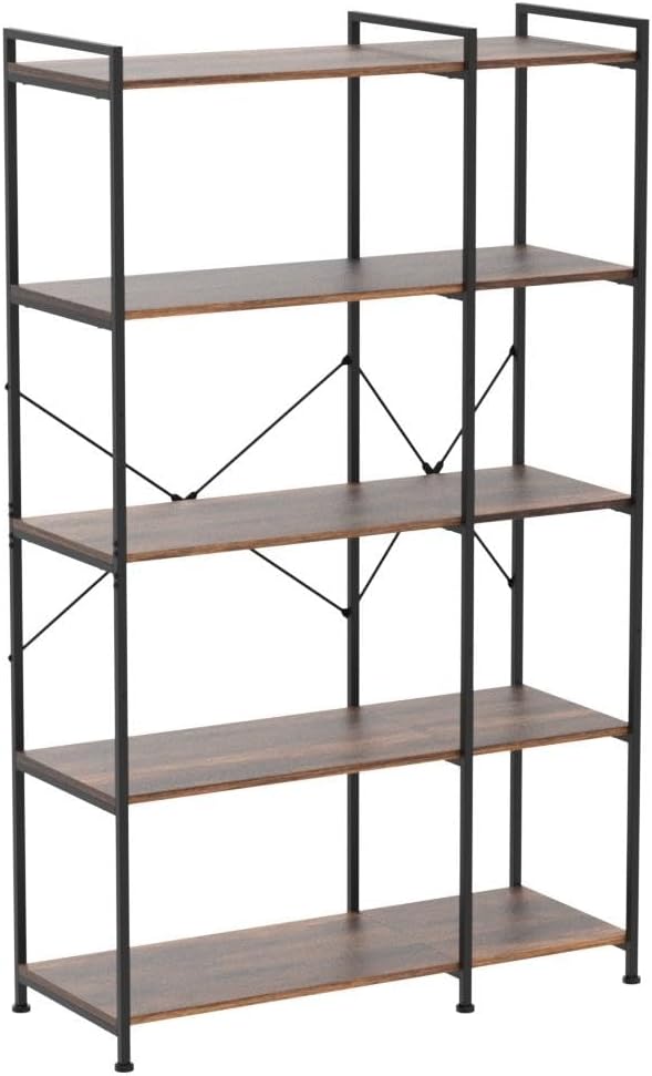Tohomeor Bookshelf 5 Tier Deformable Corner Bookcase Free Standing Modern - Image 4