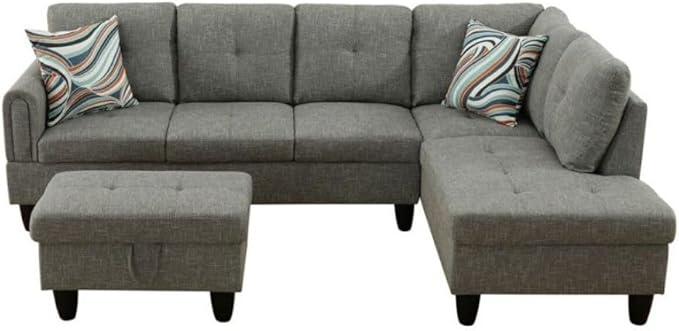 Grey-2 L-Shaped 3-Piece Linen Sofa - Image 8