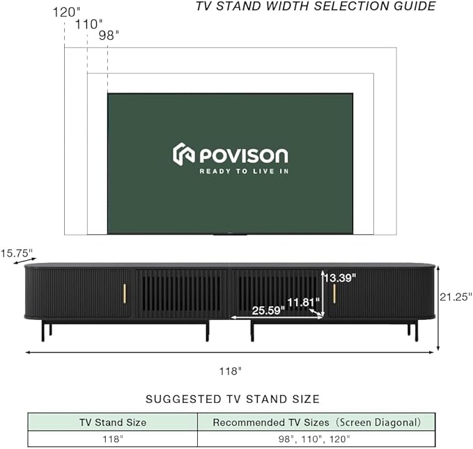 POVISON Sliding Tambour Door TV Stand, Mid Century Modern TV Console, Wood - Image 4