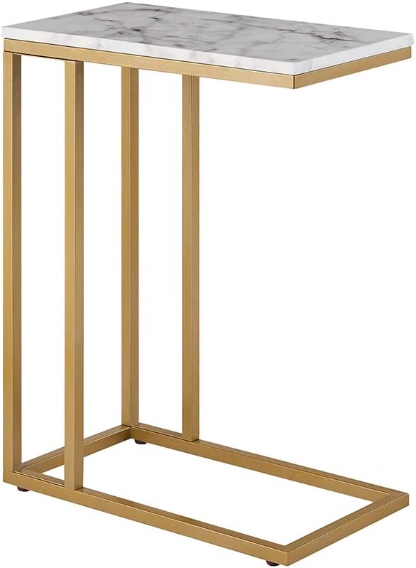 C-Shape Side End Table, Faux Marble Tray Snack Table by Unknown