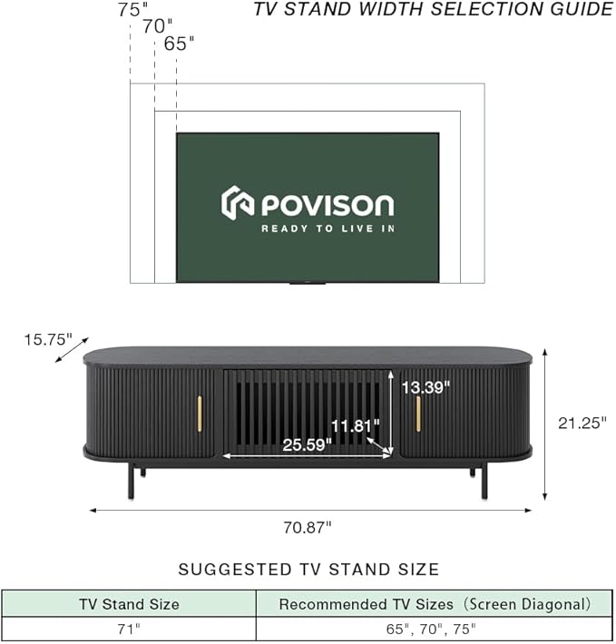 POVISON Fully-Assembled Mid Century Modern TV Stand - Image 5