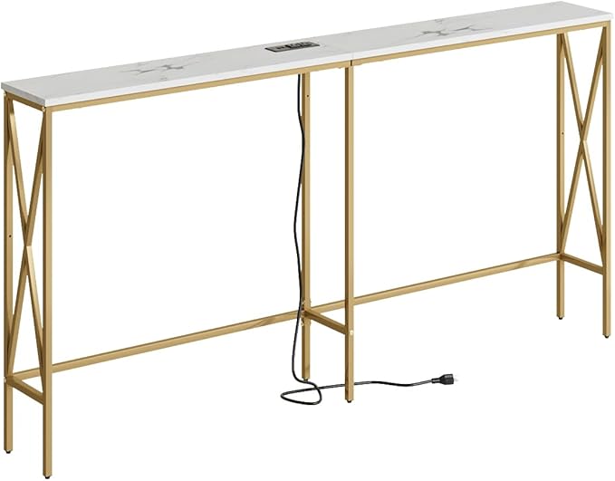 Masupu 63" Console Table with Power Outlet, Modern Narrow Long Sofa Table by Masupu