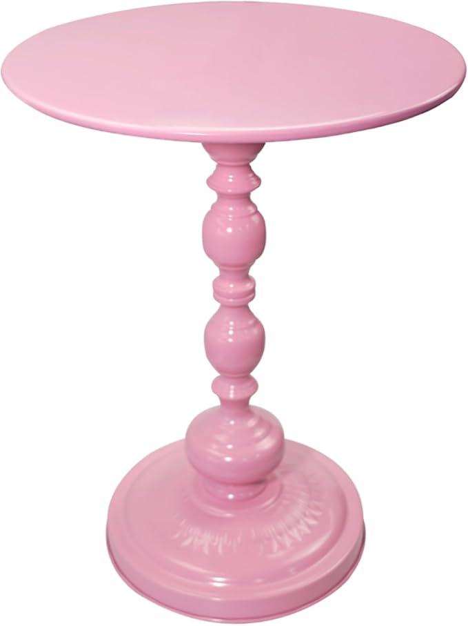 Benkyo Pink Round End Side Table Modern Metal Pedestal Spindle Side Tables by Benkyo