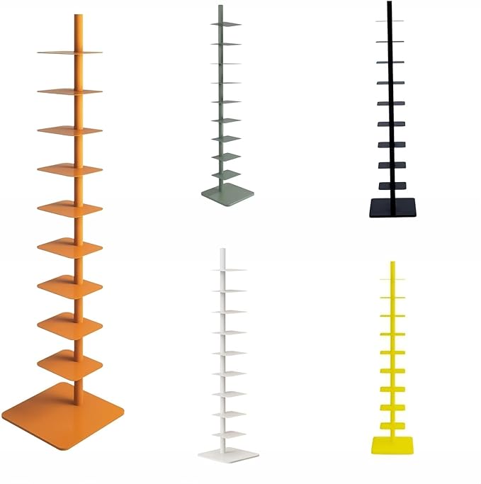 9-Tier Spine Bookshelf Metal Bookcase 5 Colors Vertical Bookshelf Tower by Unknown