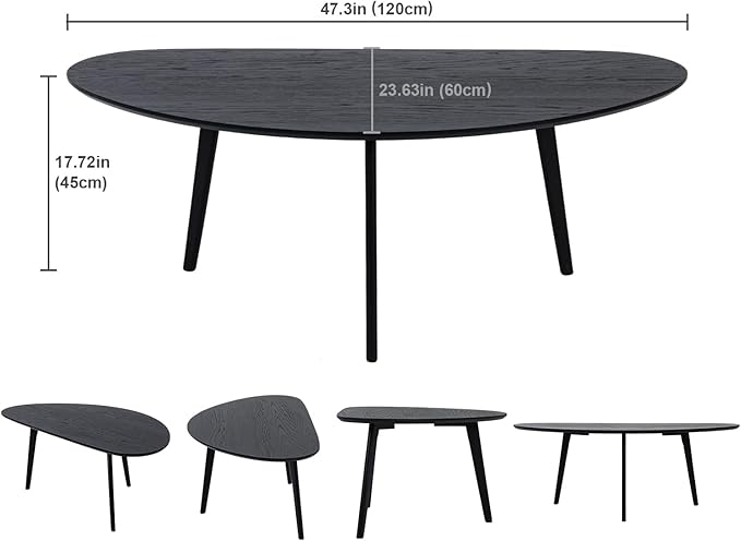 FIRMINANA Mid Century Modern Coffee Table, Oval Black Coffee Table - Image 3