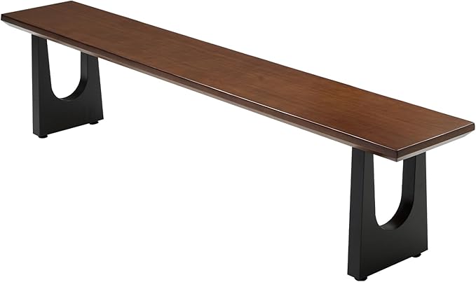 Walnut Color Long Bench Solid Wood Top Metal Legs U-Shaped Design Durable by Unknown