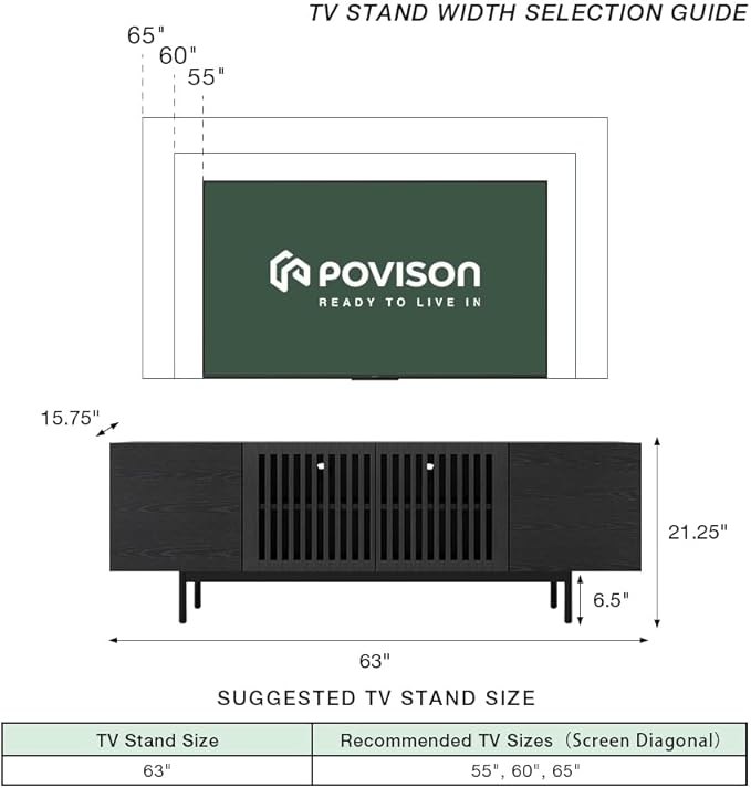 POVISON Full Assembled Mid-Century Modern TV Stand - Image 3